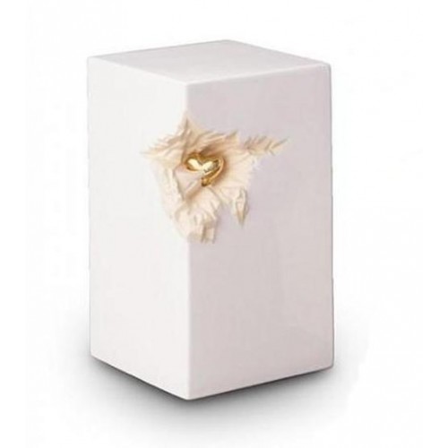 Ceramic Urn (White with Gold Recessed Heart Motif)